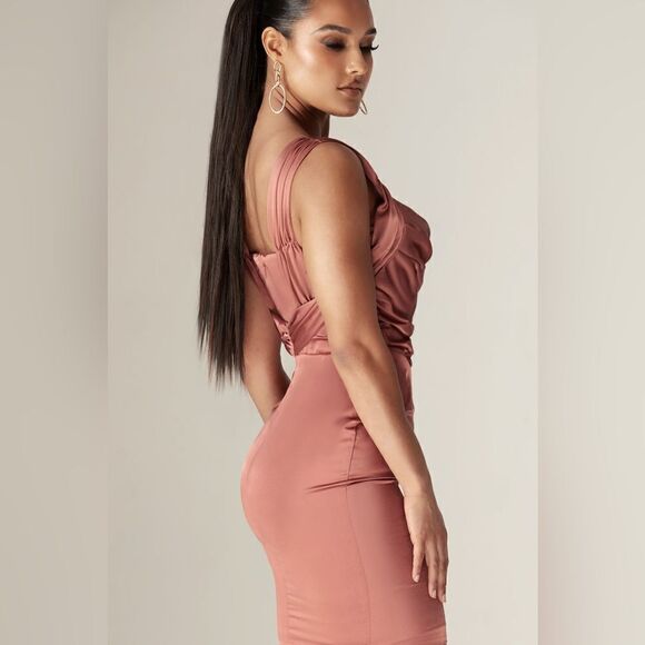 NWT Alieva Nilah Satin Mini Dusty Pink Dress Draped Size S - Picture 5 of 14